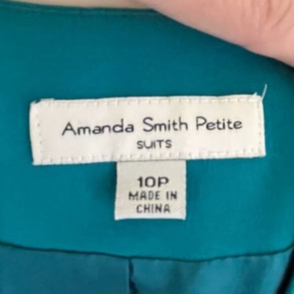 VTG AMANDA SMITH 100% Silk Matching Skirt Suit Set in Teal SZ 8P - Picture 10 of 13